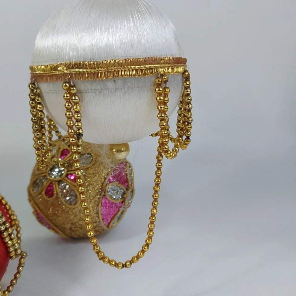 Vintage Round Spun Satin Push Pin Beaded Christmas And Sparkle‎ Ornaments